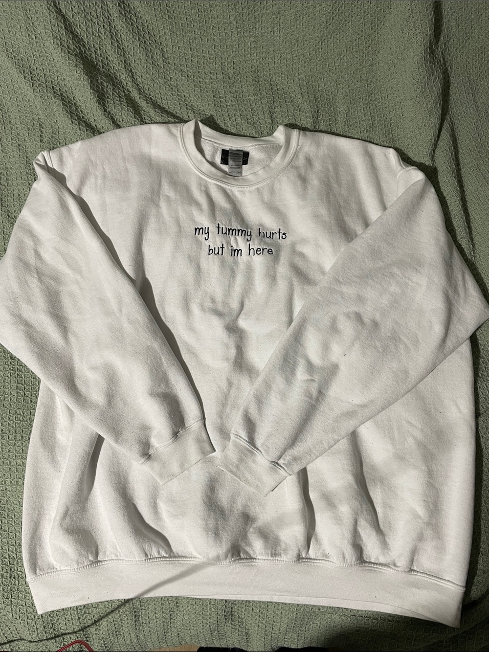 Gildan White Crewneck Sweatshirt with Black Embroidered Text